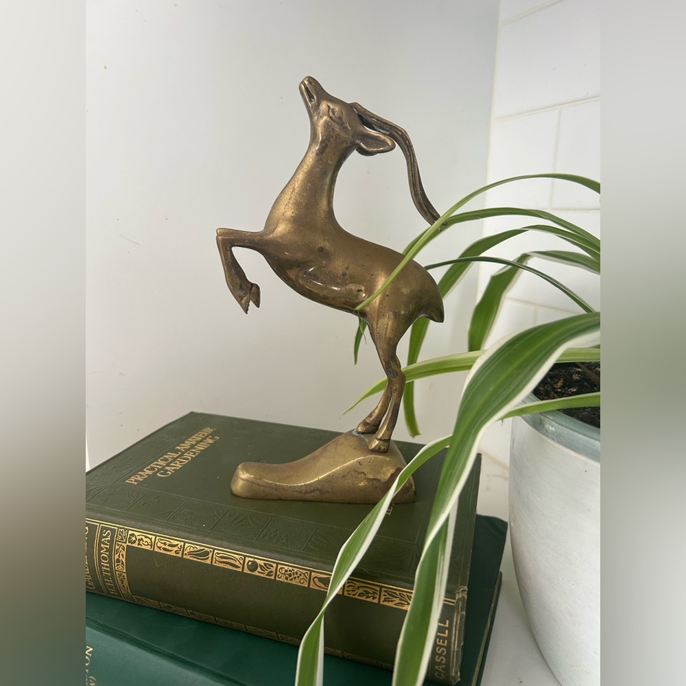 vintage brass gazelle antelope or elk statue